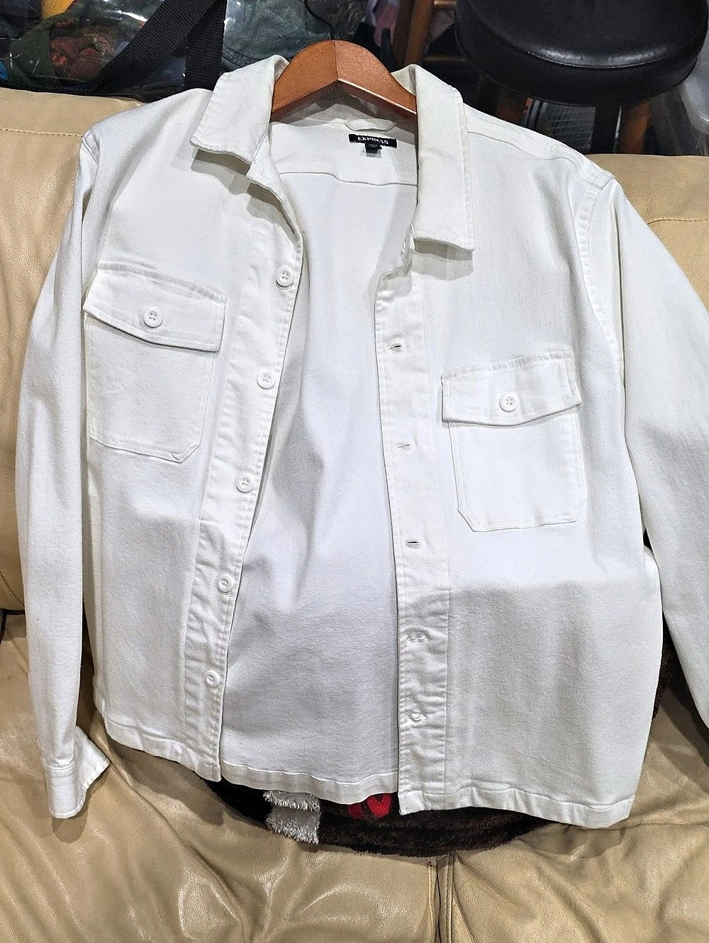 Express Double Flap Pocket Denim Shirt Jacket White